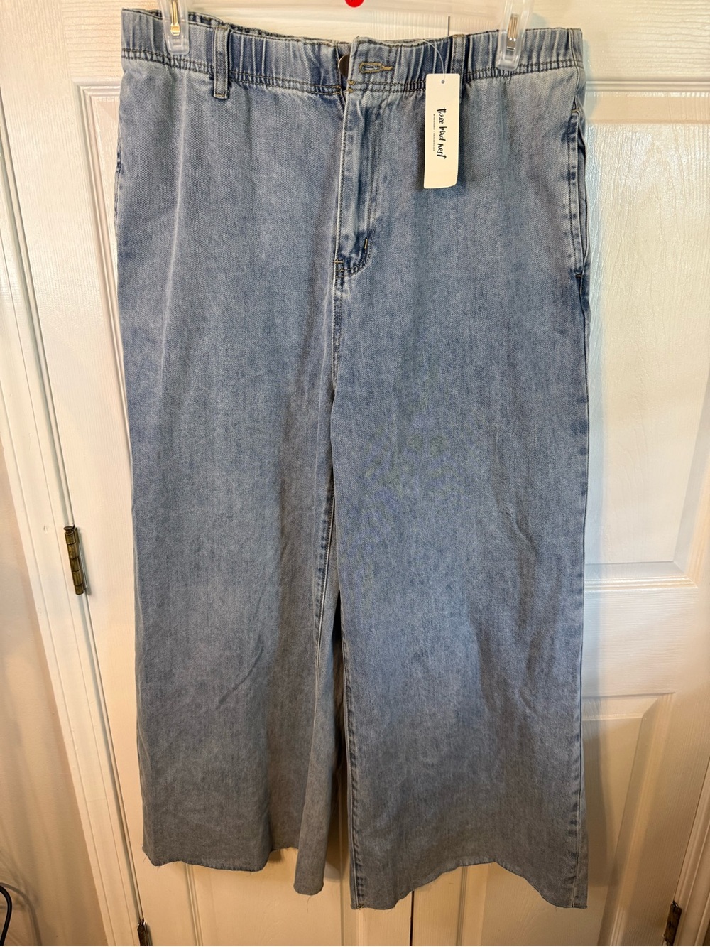 Three Bird Nest Light Blue Elastic Waist Denim Pants
